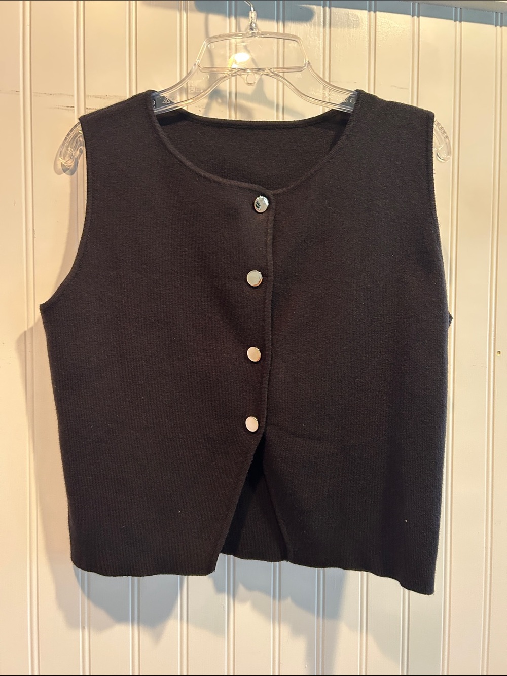Classic Black Sleeveless Gold Button-Front Sweater Vest